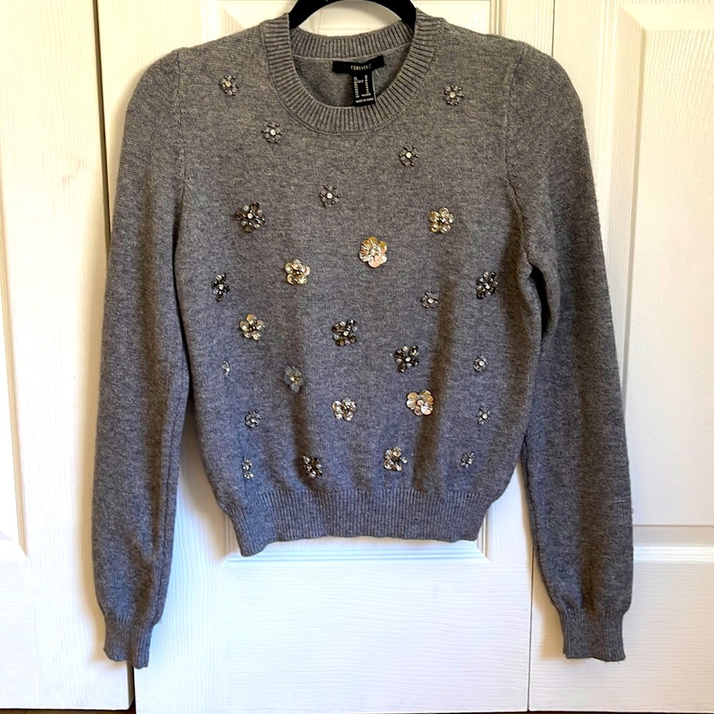 Forever 21 embellished grey sweater